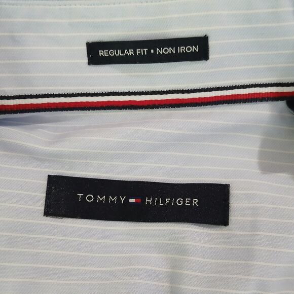 Tommy Hilfiger LS blue and white stripe button-up shirt 100% cotton 16 32/33 - Picture 2 of 14